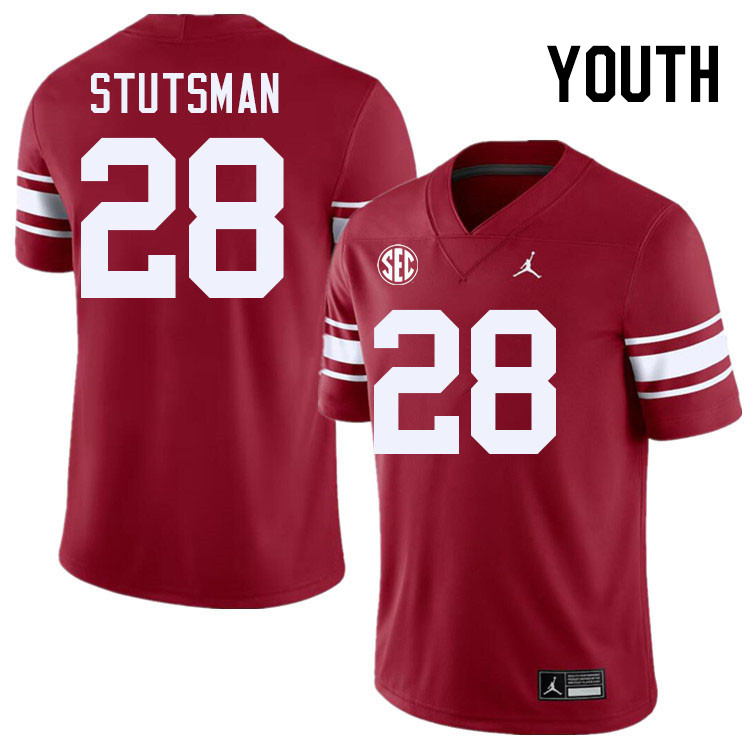 Youth #28 Danny Stutsman Oklahoma Sooners 2024 SEC Conference College Football Jerseys-Throwback